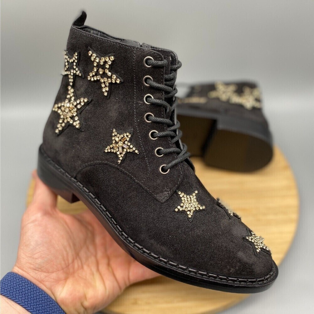 Coach Watts Star Boots Black Sued Side Zip Western Rhinestones G2313 Womens 7 B - Picture 3 of 14